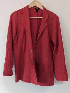 EILEEN FISHER Red Textured Snap-Front Jacket